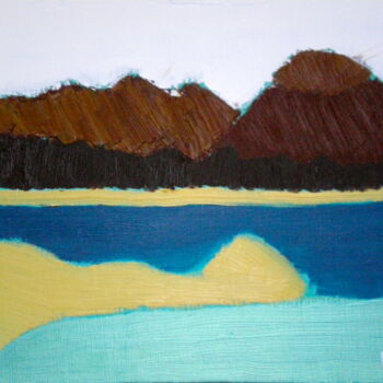 Peinture intitulée "Montagnes et lac tu…" par Gilles Piquereau, Œuvre d'art originale, Huile