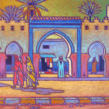 Pintura intitulada "Sidi Ifni , le marc…" por Gilles Mével, Obras de arte originais, Pastel Montado em Cartão