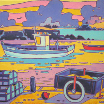 Malerei mit dem Titel "Le port de Portivy" von Gilles Mével, Original-Kunstwerk, Acryl Auf Keilrahmen aus Holz montiert