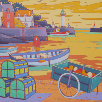 Peinture intitulée "Sauzon, Belle Ile" par Gilles Mével, Œuvre d'art originale, Acrylique Monté sur Châssis en bois