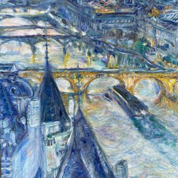 Painting titled "Pastel Seine Paris" by Gina Son, Original Artwork, Oil