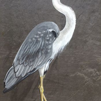Painting titled "The Watcher: A Heron" by Ginny Helsen, Original Artwork, Acrylic