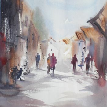 Painting titled "farmer's village" by Giorgio Gosti, Original Artwork, Watercolor