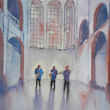 Painting titled "band in the church" by Giorgio Gosti, Original Artwork, Watercolor