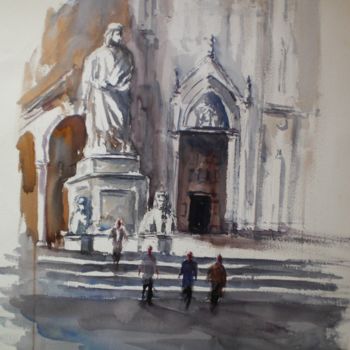 Peinture intitulée "Santa Croce square…" par Giorgio Gosti, Œuvre d'art originale, Aquarelle