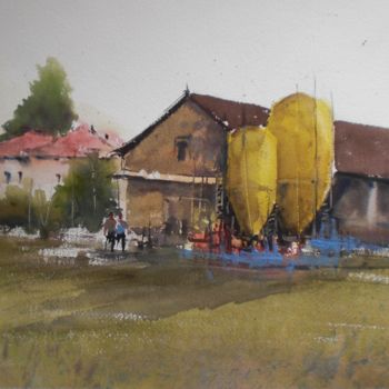 Schilderij getiteld "silos" door Giorgio Gosti, Origineel Kunstwerk, Aquarel