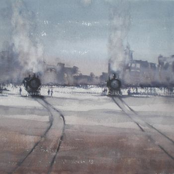 Painting titled "trains 2" by Giorgio Gosti, Original Artwork, Watercolor