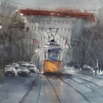 "tram in Milan 11" başlıklı Tablo Giorgio Gosti tarafından, Orijinal sanat, Suluboya