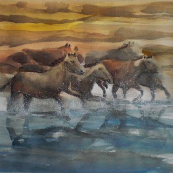 Peinture intitulée "horse race" par Giorgio Gosti, Œuvre d'art originale, Aquarelle