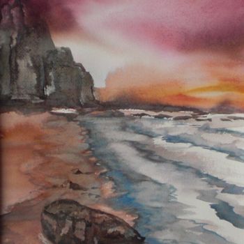 Painting titled "red sky" by Giorgio Gosti, Original Artwork, Watercolor