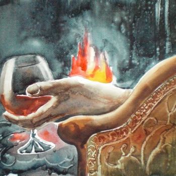 Pintura titulada "fireplace" por Giorgio Gosti, Obra de arte original, Acuarela
