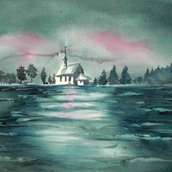 Painting titled "church alone" by Giorgio Gosti, Original Artwork, Watercolor