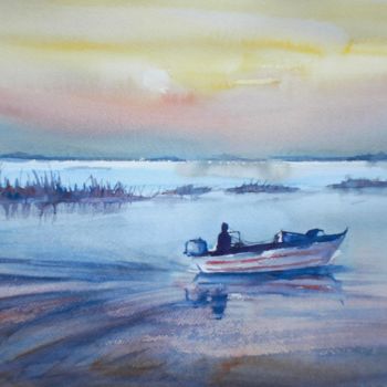 Peinture intitulée "boat in the Comacch…" par Giorgio Gosti, Œuvre d'art originale, Aquarelle