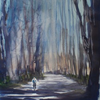 Pintura titulada "biking in the wood" por Giorgio Gosti, Obra de arte original, Acuarela