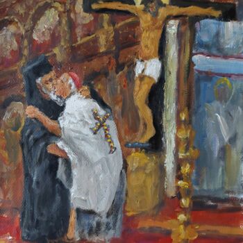 Painting titled "Church's human natu…" by Giorgos Ncl, Original Artwork, Oil