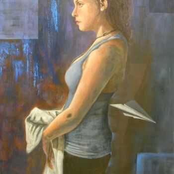 Painting titled "Ragazza con nastro…" by Giosi Costan, Original Artwork, Oil