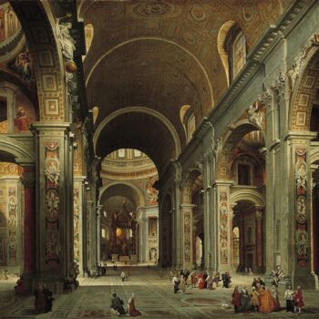 제목이 "Nef de la basilique…"인 미술작품 Giovanni Paolo Panini로, 원작, 기름
