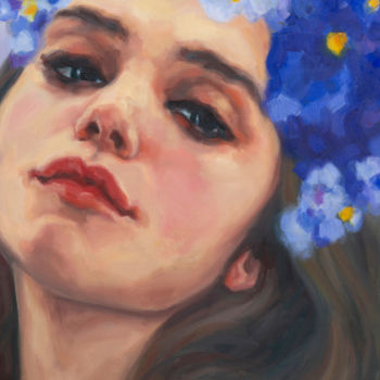 Pittura intitolato "Woman With Flower C…" da Giselle Ayupova, Opera d'arte originale, Olio Montato su Telaio per barella in…