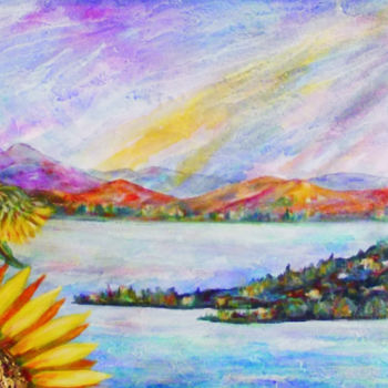 Peinture intitulée "lago Trasimeno e la…" par Le Trenà, Œuvre d'art originale, Acrylique