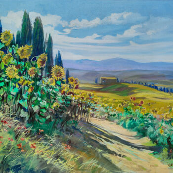 Pintura titulada "Sunflowers valley -…" por Giuseppe Landi, Obra de arte original, Oleo Montado en Bastidor de camilla de ma…