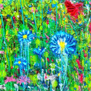 Schilderij getiteld "Street Gardens in…" door Giuseppe Valia, Origineel Kunstwerk, Acryl Gemonteerd op Frame voor houten bra…