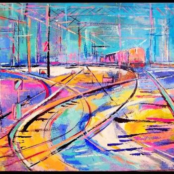 Painting titled "train" by Gleisner, Original Artwork, Oil