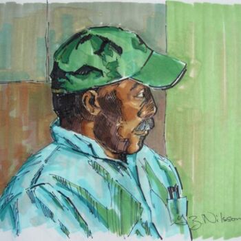 Peinture intitulée "Man with Green Cap" par Gloria Nilsson, Œuvre d'art originale, Huile
