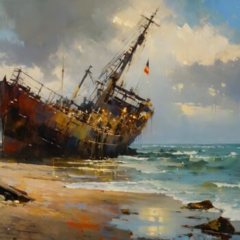 Arte digital titulada "Shipwreck" por Go San, Obra de arte original, Pintura Digital