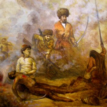 Painting titled "Gokdepe war" by Gochmuradov Gahryman, Original Artwork, Oil