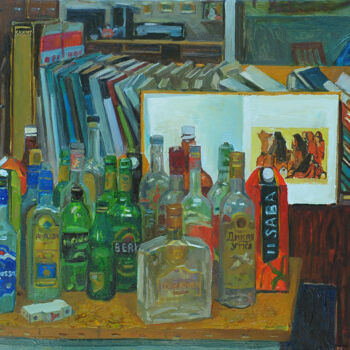 Malerei mit dem Titel "Bottles" von Gochmuradov Gahryman, Original-Kunstwerk, Öl