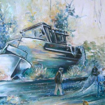 Pintura titulada "Fishermen in Villaj…" por Miki De Goodaboom, Obra de arte original, Oleo