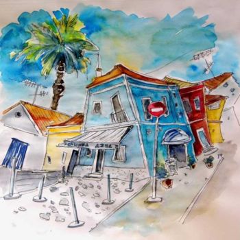 Painting titled "Houses in Moita" by Miki De Goodaboom, Original Artwork, Oil