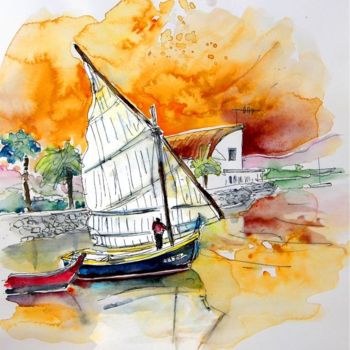 Painting titled "Boat in Montijo" by Miki De Goodaboom, Original Artwork, Oil