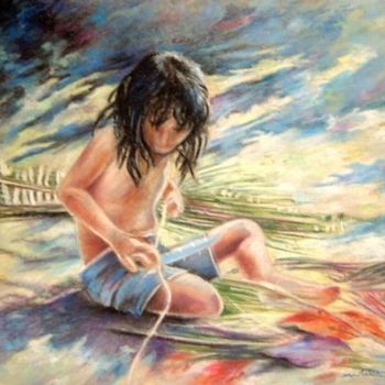 Painting titled "Enfant de Polynesie" by Miki De Goodaboom, Original Artwork, Oil