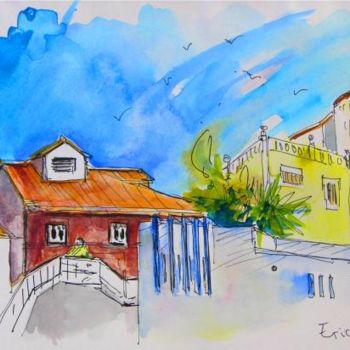 Картина под названием "Houses in Ericeira" - Miki De Goodaboom, Подлинное произведение искусства, Масло