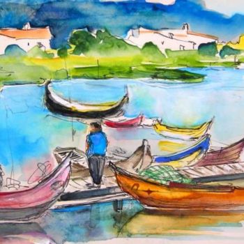 Malarstwo zatytułowany „Boats in Torreira” autorstwa Miki De Goodaboom, Oryginalna praca, Olej
