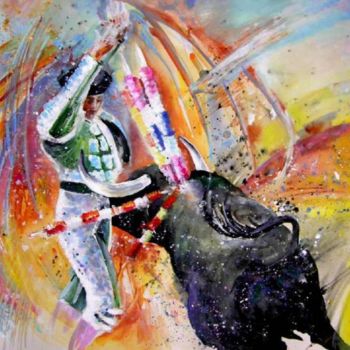 Painting titled "Bullfight 2010 - 2" by Miki De Goodaboom, Original Artwork, Oil