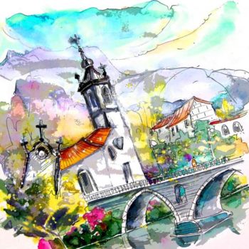 Schilderij getiteld "Church in Ponte de…" door Miki De Goodaboom, Origineel Kunstwerk, Olie