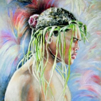 Malerei mit dem Titel "Young Maori Warrior…" von Miki De Goodaboom, Original-Kunstwerk, Öl