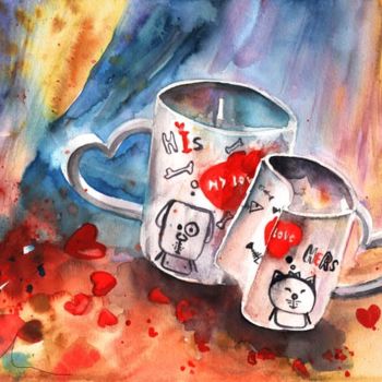 Malarstwo zatytułowany „Love Mugs” autorstwa Miki De Goodaboom, Oryginalna praca, Olej