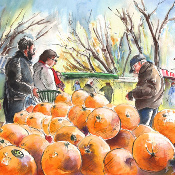 Pittura intitolato "Oranges Vendor in a…" da Miki De Goodaboom, Opera d'arte originale, Olio