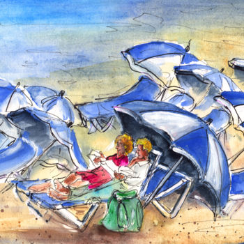 Painting titled "Umbrella Beach" by Miki De Goodaboom, Original Artwork, Oil