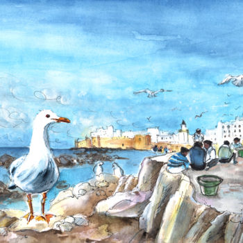 Malerei mit dem Titel "Seagull In Essaouira" von Miki De Goodaboom, Original-Kunstwerk, Tinte