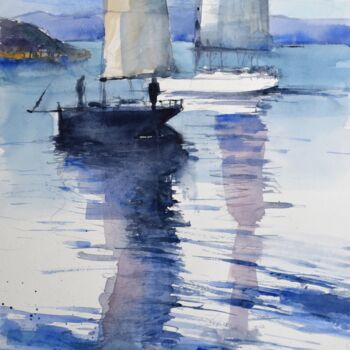 Painting titled "Two sailboats" by Goran Žigolić (watercolors), Original Artwork, Watercolor
