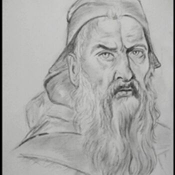 Drawing titled "portret de batran" by Victor Covaliov, Original Artwork