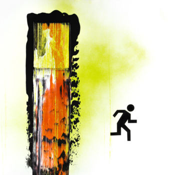 Painting titled "Fire exit" by Nikita Grazhevskiy, Original Artwork, Acrylic Mounted on Wood Panel