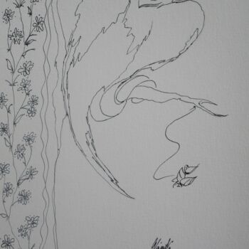 「flower-bird-grazyna…」というタイトルの描画 Grazyna Hajewskiによって, オリジナルのアートワーク, インク