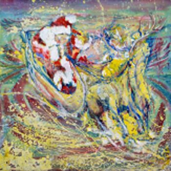 Painting titled "Le père Noël II" by Grazyna Hajewski, Original Artwork, Oil