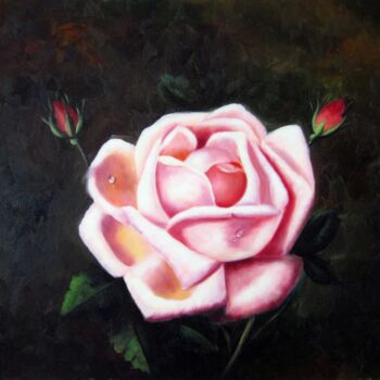 Pintura intitulada "Rose 101" por Greg Leander, Obras de arte originais, Óleo Montado em Armação em madeira