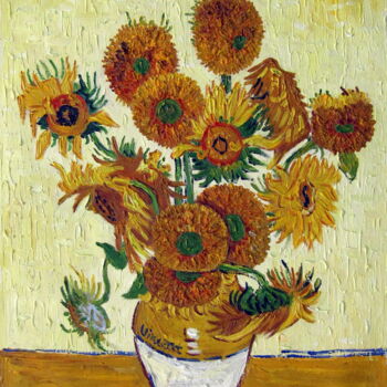 Картина под названием "Sunflower - Von Gog…" - Greg Leander, Подлинное произведение искусства, Масло Установлен на Деревянна…